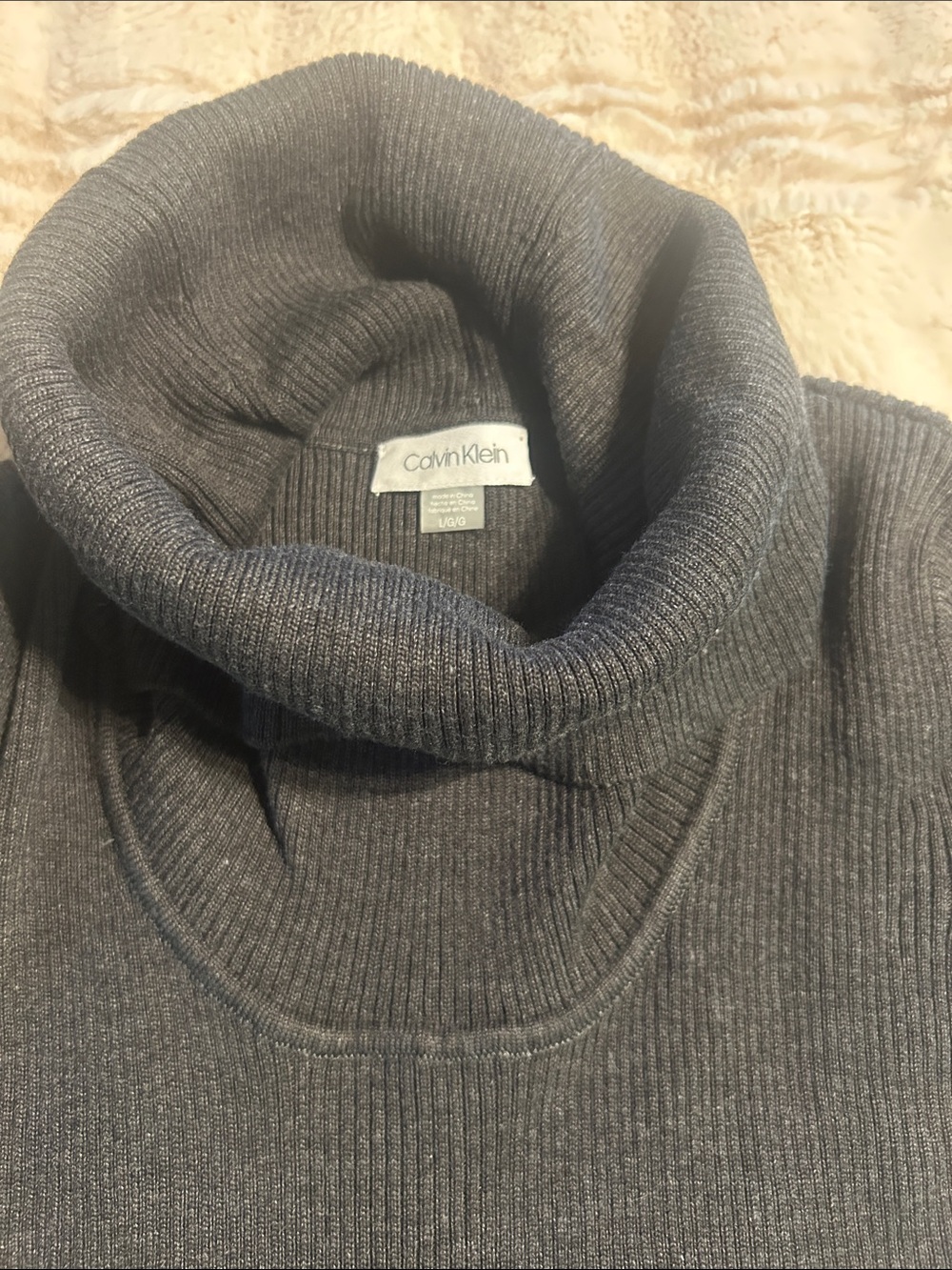 Calvin Klein Long Sleeve Pleated Knit Turtleneck Dress - Charcoal - Picture 2 of 3